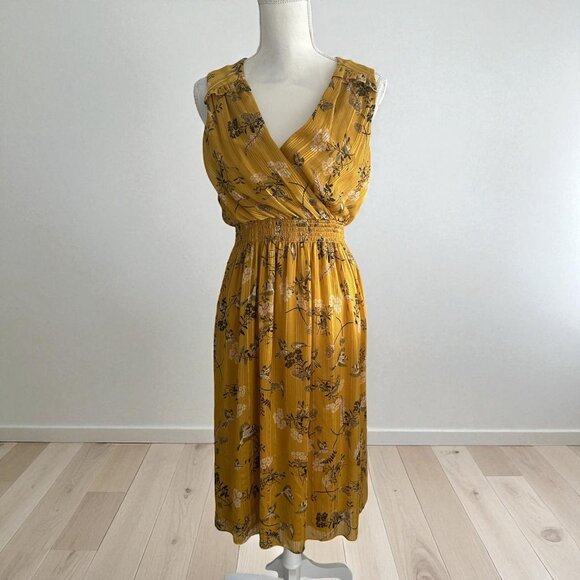 LONDON TIMES Yellow Marigold Floral Midi Dress Size 4 - Picture 1 of 6